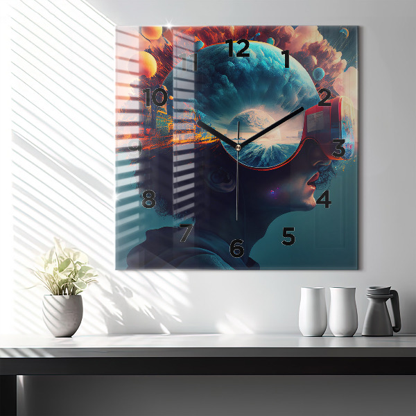 Zegar na ścianę kwadratowy Futurystyczny świat
