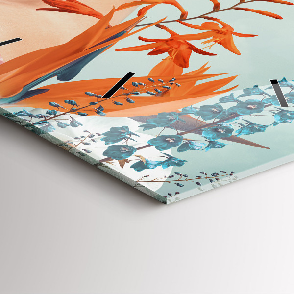 Zegar na ścianę kwadratowy Kobieta z kwiatami