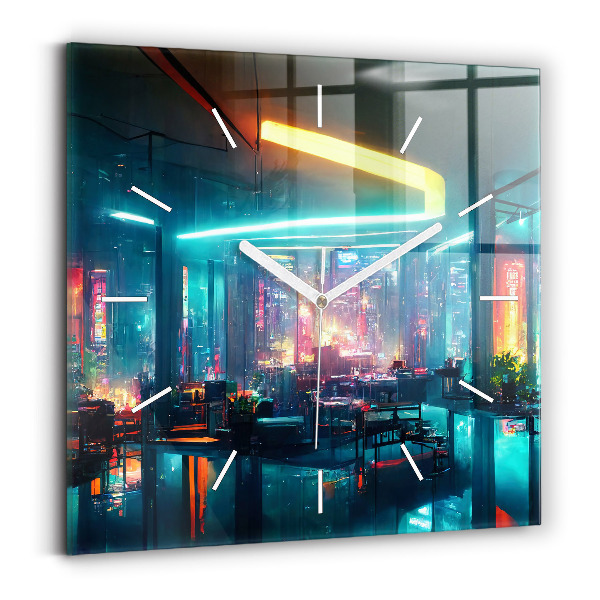 Zegar na ścianę kwadratowy Miasto w stylu cyberpunk