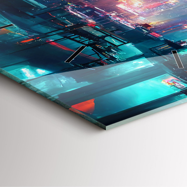 Zegar na ścianę kwadratowy Miasto w stylu cyberpunk