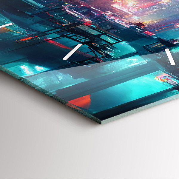 Zegar na ścianę kwadratowy Miasto w stylu cyberpunk