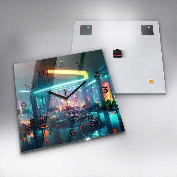 Zegar na ścianę kwadratowy Miasto w stylu cyberpunk