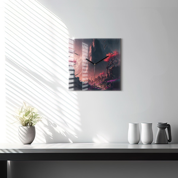 Zegar na ścianę kwadratowy Magiczny las i góry