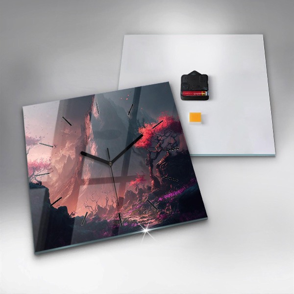 Zegar na ścianę kwadratowy Magiczny las i góry