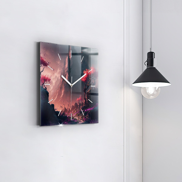 Zegar na ścianę kwadratowy Magiczny las i góry