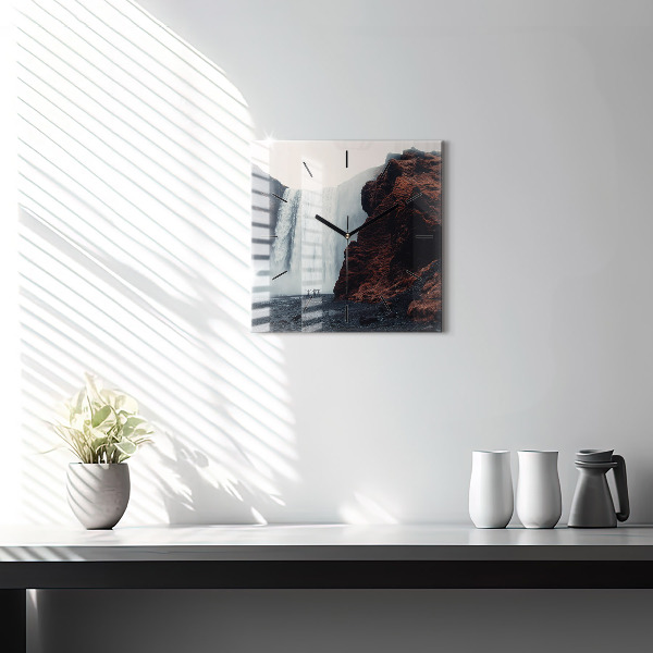 Zegar ścienny kwadratowy Pejzaż wodospadu Islandia