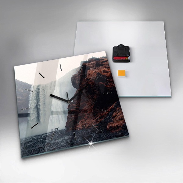 Zegar ścienny kwadratowy Pejzaż wodospadu Islandia