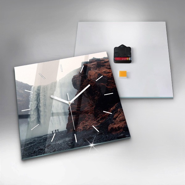 Zegar ścienny kwadratowy Pejzaż wodospadu Islandia