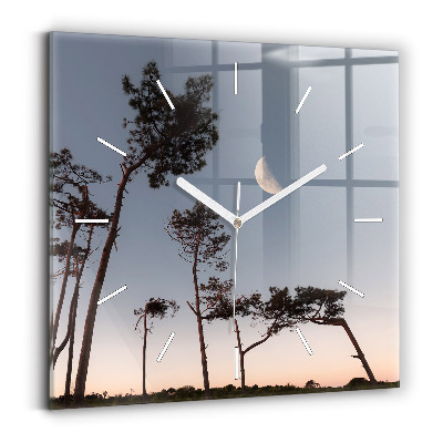 Zegar ścienny kwadratowy Półksiężyc i drzewa