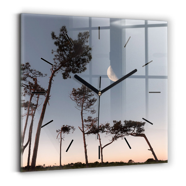 Zegar ścienny kwadratowy Półksiężyc i drzewa