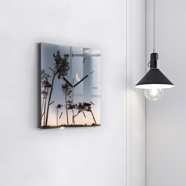 Zegar ścienny kwadratowy Półksiężyc i drzewa