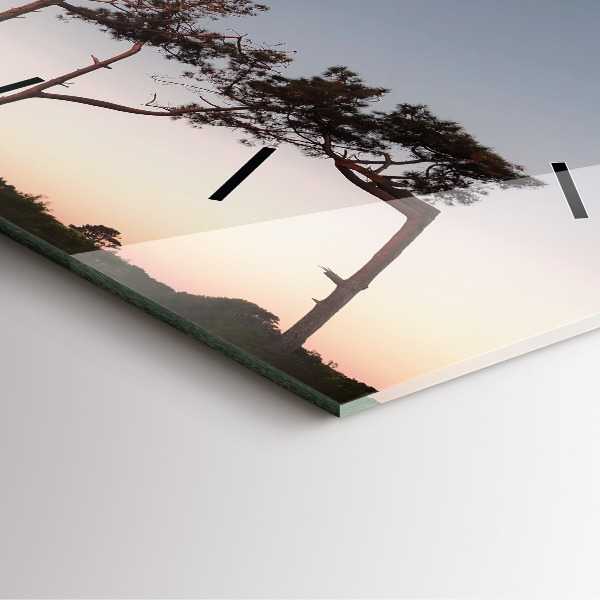 Zegar ścienny kwadratowy Półksiężyc i drzewa