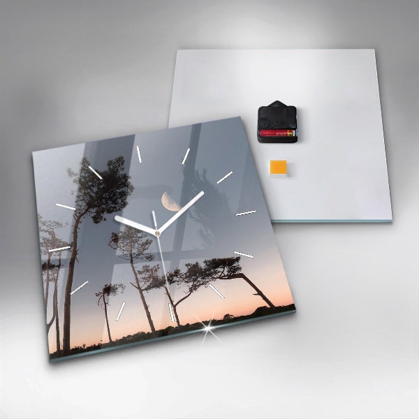 Zegar ścienny kwadratowy Półksiężyc i drzewa
