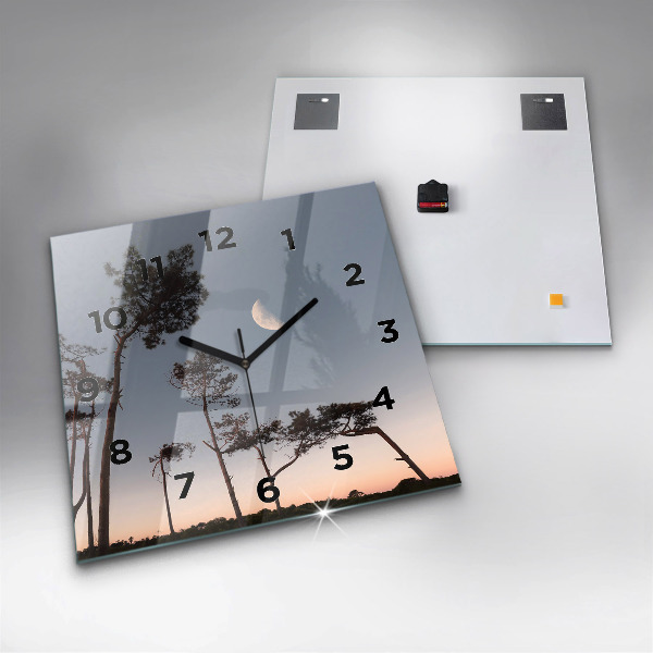 Zegar ścienny kwadratowy Półksiężyc i drzewa
