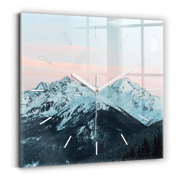 Zegar ścienny kwadratowy Pasmo górskie zimą