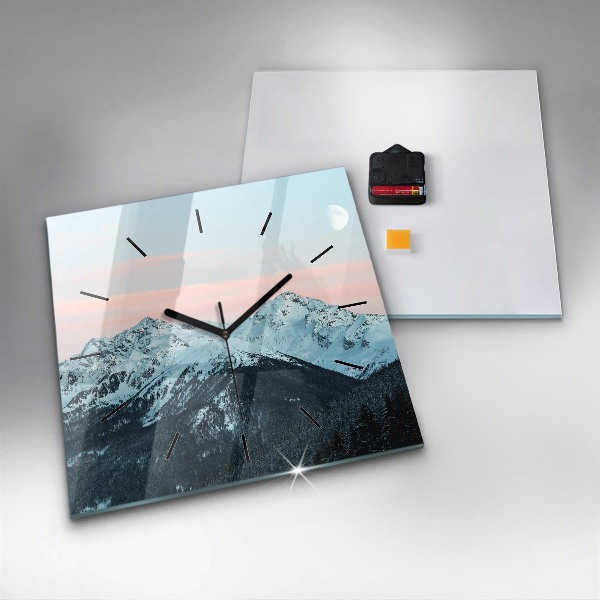 Zegar ścienny kwadratowy Pasmo górskie zimą