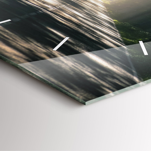 Zegar ścienny kwadratowy Leśna droga i smugi słońca