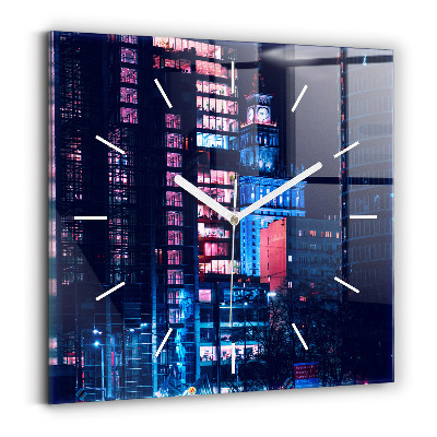 Zegar ścienny kwadratowy Warszawa w nocy