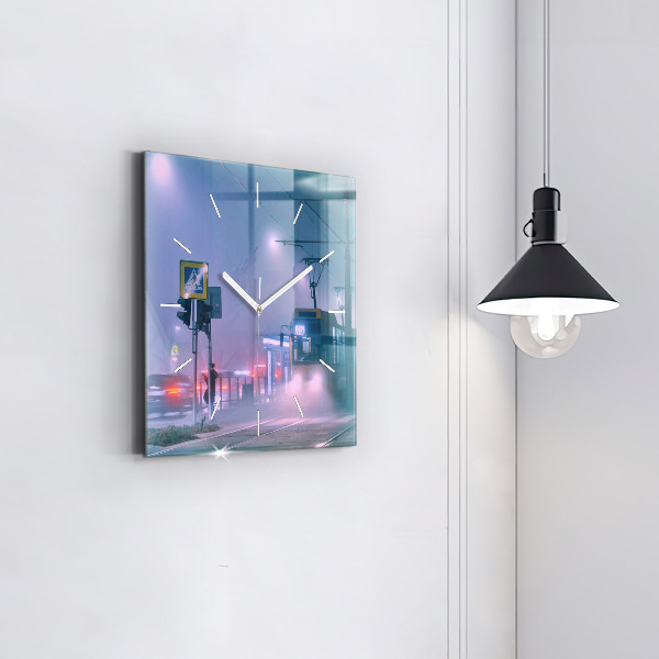 Kwadratowy zegar Warszawa we mgle