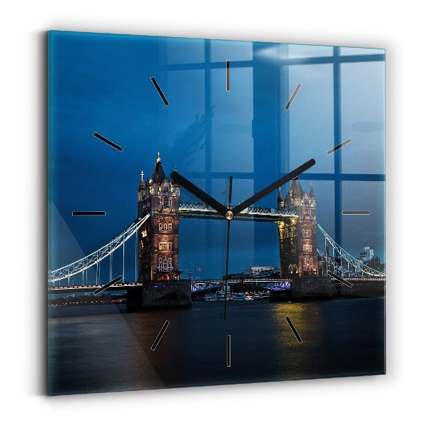 Zegar ścienny kwadratowy Tower Bridge Londyn nocą