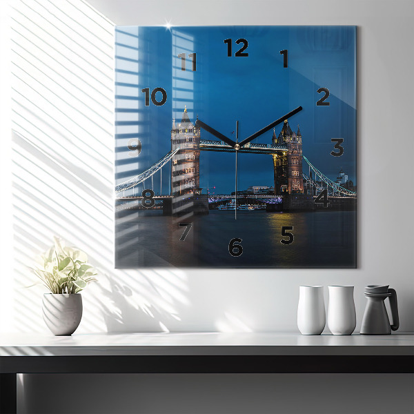 Zegar ścienny kwadratowy Tower Bridge Londyn nocą