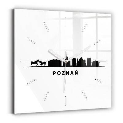 Zegar na ścianę kwadratowy Poznań panorama grafika