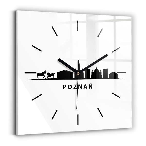 Zegar na ścianę kwadratowy Poznań panorama grafika