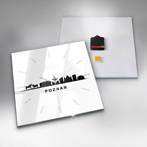 Zegar na ścianę kwadratowy Poznań panorama grafika