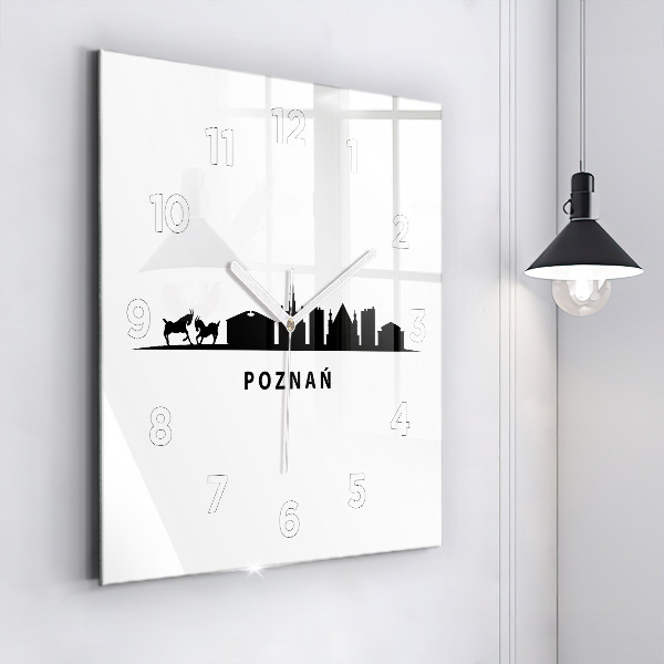 Zegar na ścianę kwadratowy Poznań panorama grafika