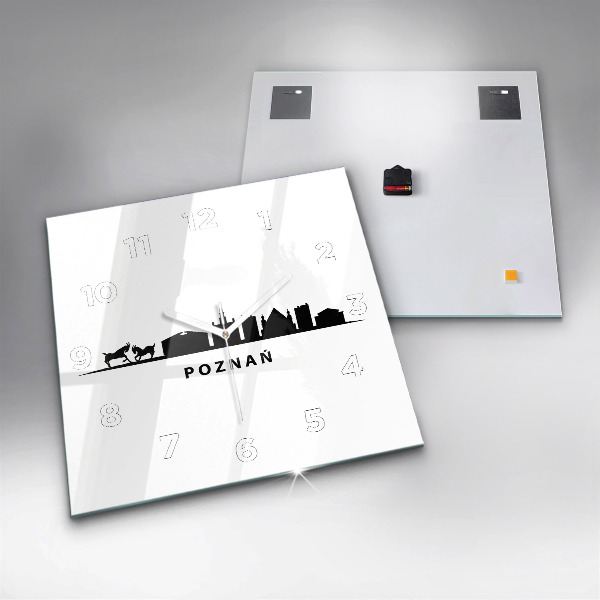 Zegar na ścianę kwadratowy Poznań panorama grafika