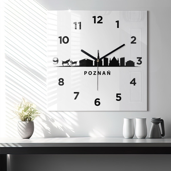 Zegar na ścianę kwadratowy Poznań panorama grafika
