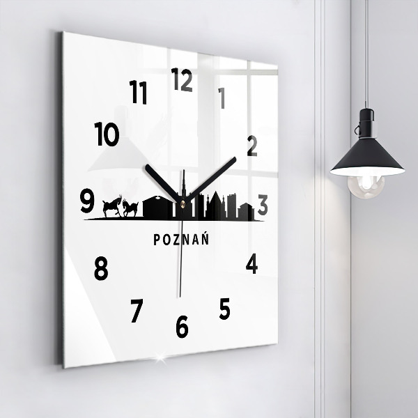 Zegar na ścianę kwadratowy Poznań panorama grafika