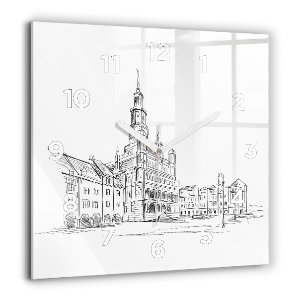 Zegar na ścianę kwadratowy Szkic starego miasta Poznań