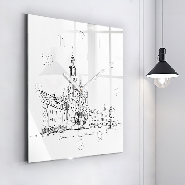 Zegar na ścianę kwadratowy Szkic starego miasta Poznań