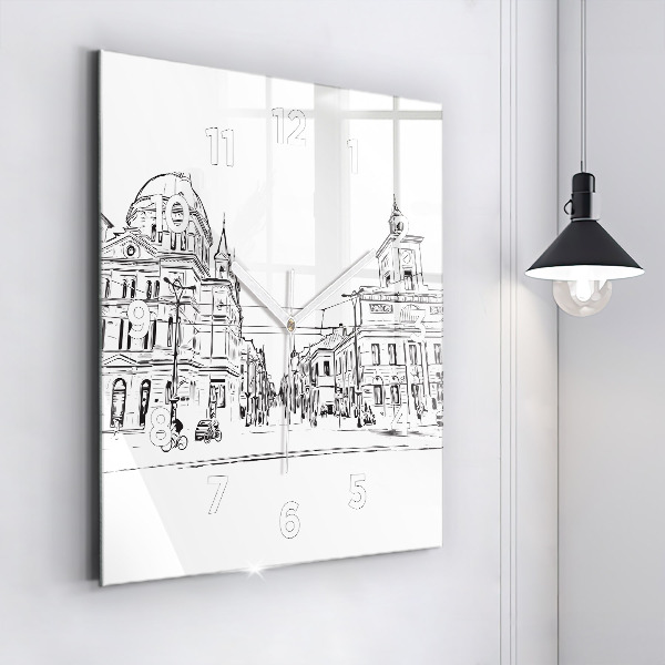 Zegar na ścianę kwadratowy Ilustracja miasta Poznań