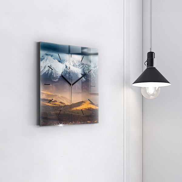 Zegar ścienny kwadratowy Zimowy pejzaż gór Tatr