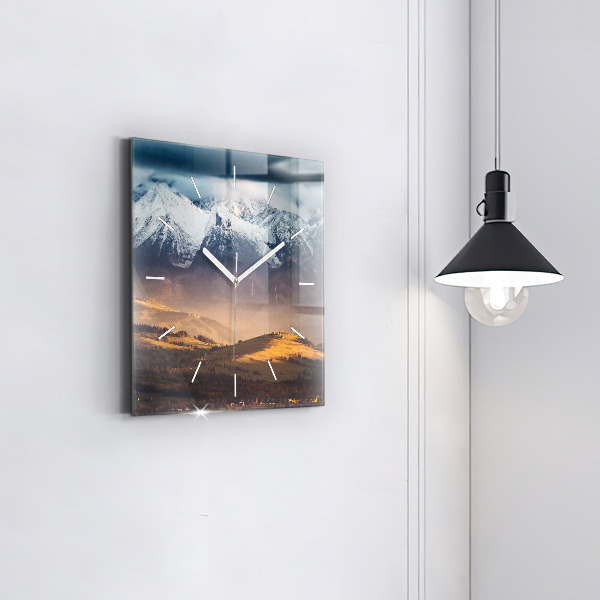 Zegar ścienny kwadratowy Zimowy pejzaż gór Tatr