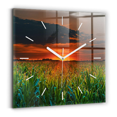 Zegar ścienny kwadratowy Słoneczniki na łące