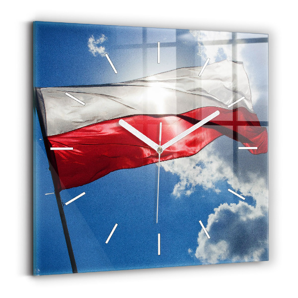 Zegar ścienny kwadratowy Flaga Polski na tle nieba