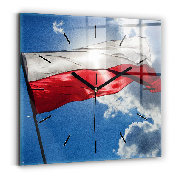Zegar ścienny kwadratowy Flaga Polski na tle nieba
