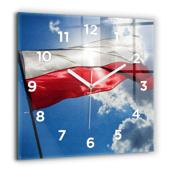Zegar ścienny kwadratowy Flaga Polski na tle nieba