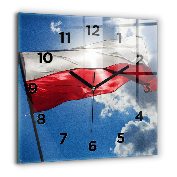 Zegar ścienny kwadratowy Flaga Polski na tle nieba