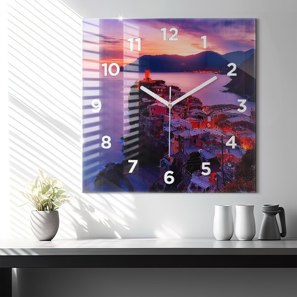 Zegar ścienny kwadratowy Domy w pobliżu Jeziora