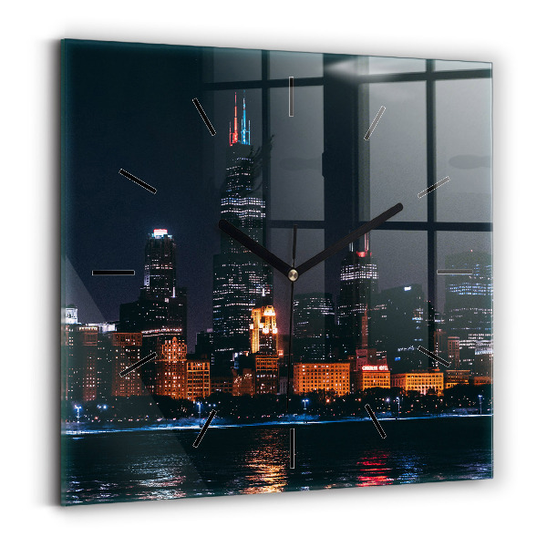 Zegar ścienny kwadratowy Pejzaż miejski Chicago