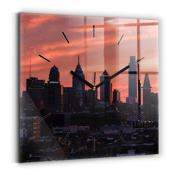 Zegar ścienny kwadratowy Panorama miasta Philadelphia
