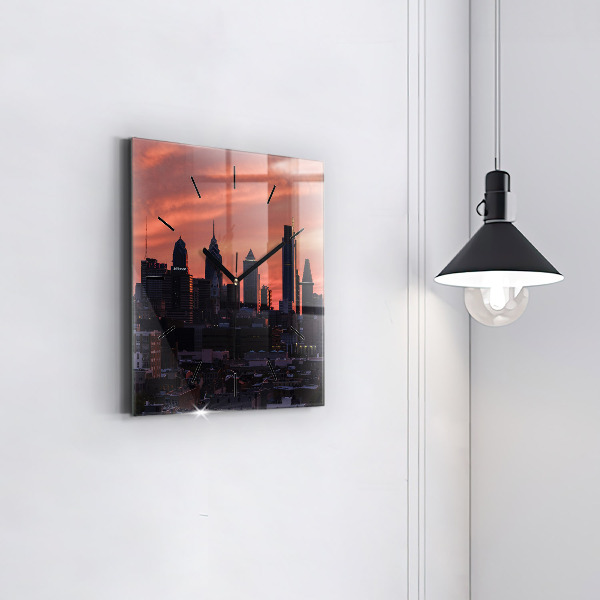 Zegar ścienny kwadratowy Panorama miasta Philadelphia