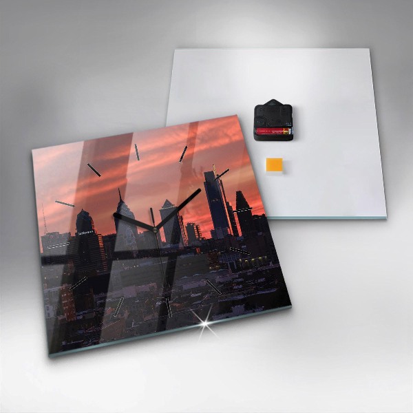 Zegar ścienny kwadratowy Panorama miasta Philadelphia
