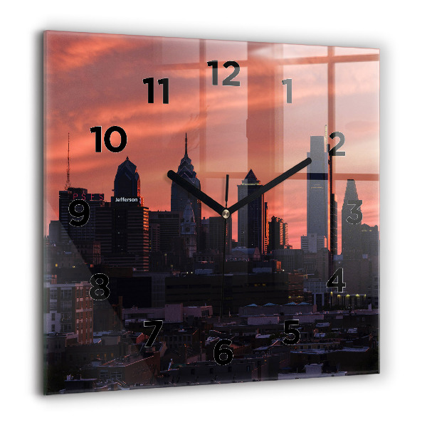 Zegar ścienny kwadratowy Panorama miasta Philadelphia