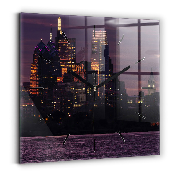 Zegar ścienny kwadratowy Panorama miasta Philadelphia