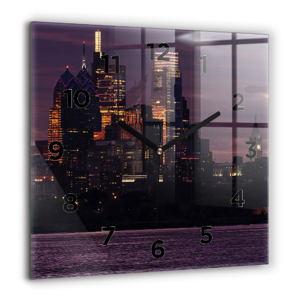 Zegar ścienny kwadratowy Panorama miasta Philadelphia